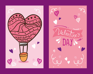 set cards of happy valentines day with decoration