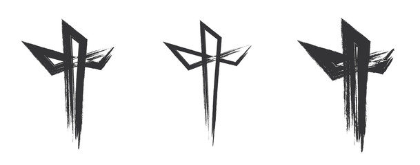 Fototapeta premium Set hand drawn cross. Vector cross. The cross is made with a brush.
