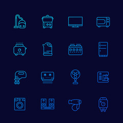Appliances and consumer electronics thin line icons set