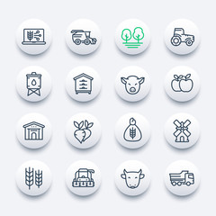 farming and agriculture line icons set