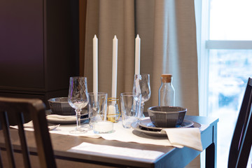 Table dishware decor for holiday dinner.