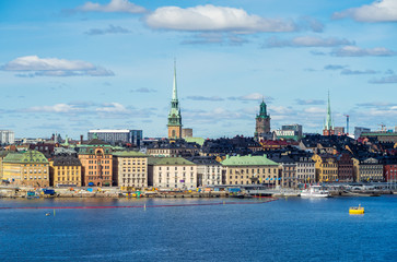 Fototapeta premium April 22, 2018. Stockholm, Sweden. Panorama of the historic center of Stockholm in clear weather.