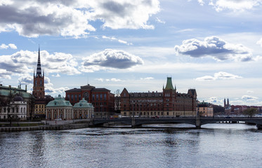 April 22, 2018. Stockholm, Sweden. Panorama of the historic center of Stockholm in clear weather.