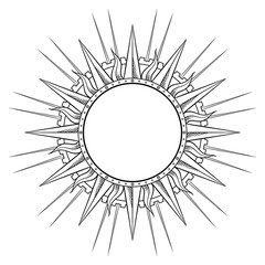 Hand drawn etching style frame in a shape of sun rays vector illustration