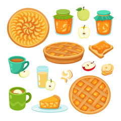 Vector set of apple and apple pie isolated on white