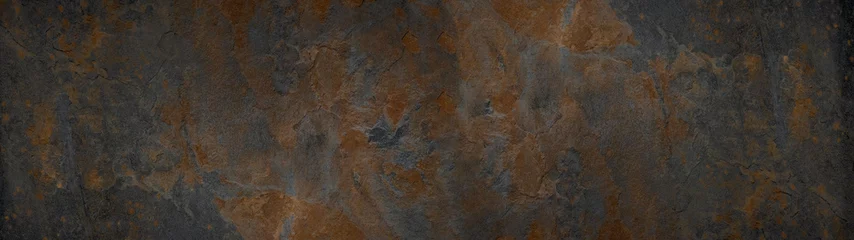 Foto op Canvas Grunge roestige donkere metalen steen achtergrond textuur banner panorama © Corri Seizinger