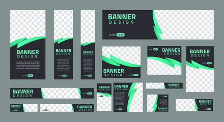 set of creative web banners of standard size with a place for photos. Business ad banner. Vertical, horizontal and square template. vector illustration EPS 10