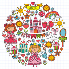Obraz na płótnie Canvas Vector pattern for little girls. Princess illustration for happy birthday party.