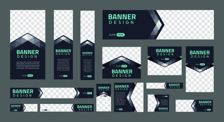 set of creative web banners of standard size with a place for photos. Business ad banner. Vertical, horizontal and square template. vector illustration EPS 10