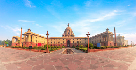 The Rashtrapati Bhavan, the Presidential palace in New Delhi, India, beautiful panorama