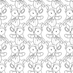 Seamless pattern of contour Teddy bear on white background