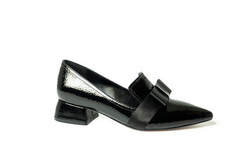 women's shoes, heels, patent leather, suede and classic models in white background