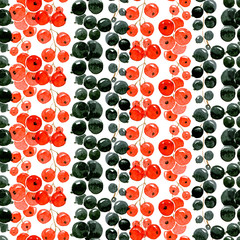 Seamless pattern of red and black currant on white background