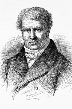Alexander von Humboldt. Prussian scientist, naturalist and explorer. 1769-1859, Antique illustration. 1883.