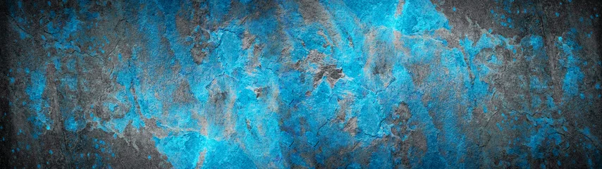 Blau, schwarz, grau, rustikal, abstrakt, gemalt, abgeblätterte Betonsteinwand, Textur, Hintergrundbanner © Corri Seizinger