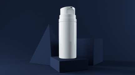 Cosmetic bottle mockup on abstract blue background 3d render