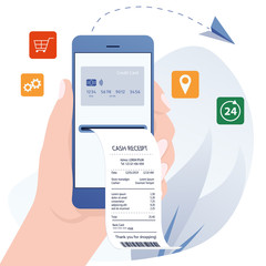 Online bill payment. Online banking, internet electronic bill receipt, protection money transaction, mobile bank. Bill payment concept of mobile payment, shoping, banking. Electronic invoice