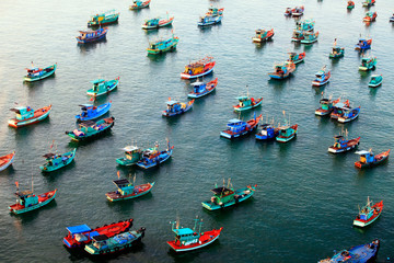 Aerial view of a group of boats at sea in Vietnam, Phu Quoc - 323247984