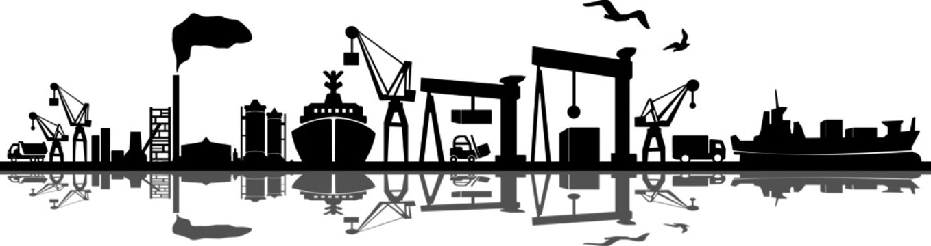 Seaport Skyline Outline Mobility Silhouette Vector