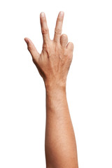 Male Asian hand gestures isolated over the white background. Two Fingers and Cross Fingers Action.