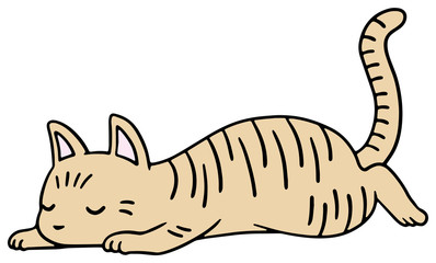 倒れた猫のイラスト_茶トラ_眠り顔