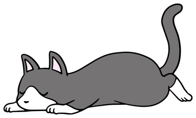 倒れた猫のイラスト_ハチワレ_眠り顔