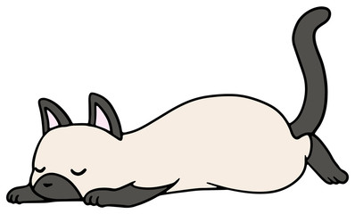 倒れた猫のイラスト_シャム猫_眠り顔