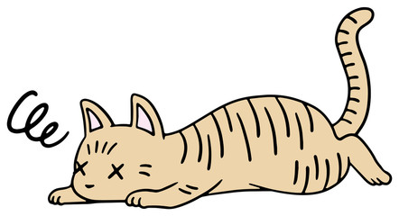 倒れた猫のイラスト_茶トラ_弱り顔