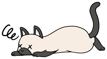倒れた猫のイラスト_シャム猫_弱り顔