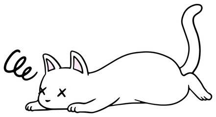 倒れた猫のイラスト_白猫_弱り顔