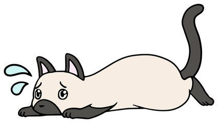 倒れた猫のイラスト_シャム猫_困り顔