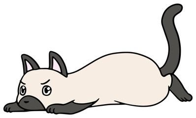 倒れた猫のイラスト_シャム猫_怒り顔