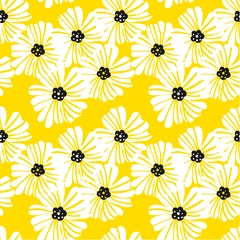 Foto auf Acrylglas Gelbes nahtloses Muster mit weißen Blumen. © veseba