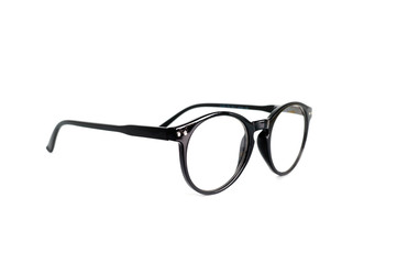 Unisex glasses with black plastic frames. With diopters for reading. Health, vision. Stylish accessories