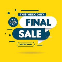 Simple Flat Final Sale Sign Shape Banner on Yellow Background Design, Discount Banner Template Vector for advertising, social media, web banner