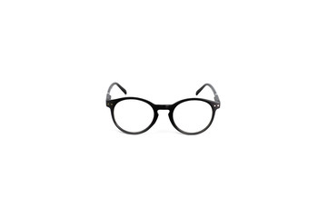 Unisex glasses with black plastic frames. With diopters for reading. Health, vision. Stylish accessories