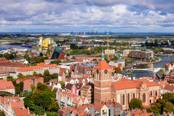 Beautiful aerial view of Gdansk old town, Gdansk, Poland