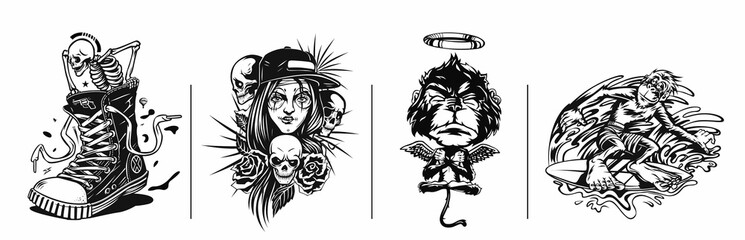 T-shirt design Hipster sneakers - Meditation monkey in a yoga pose - Halloween, Vector Illustration.