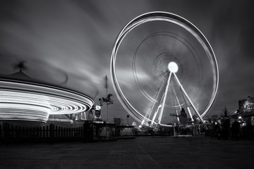 Black And White carousel and ferris wheel