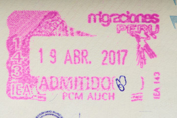 Admitted stamp of Peru