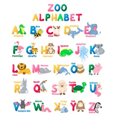 Acrylglas Duschewand mit Foto Alphabet Zoo-Alphabet-Tierbuchstaben mit süßen Charakteren