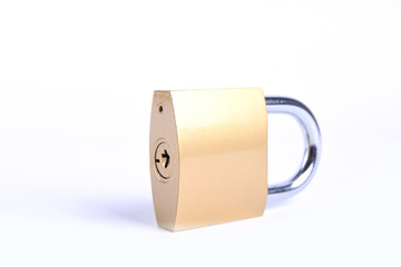 Locked Golden Padlock on the white background.