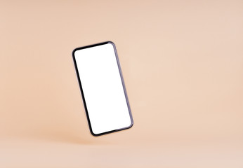 smart phone blank screen on cream color background