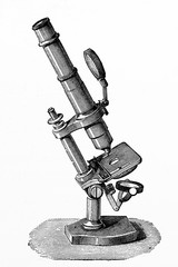Nachet inclined microscope. Antique illustration. 1883.