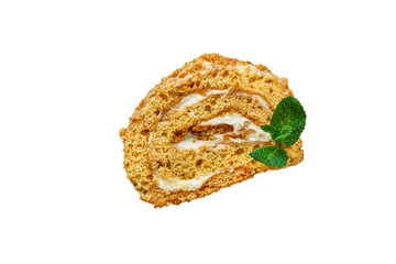 biscuit cake roll (delicious sweet honey dessert) menu concept. background. top view. copy space