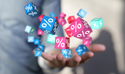 Hand Holding Red Percentage Sign 3d