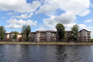 Fototapeta na wymiar Residential complex on the Bank of the Moscow canal in the city of Dmitrov
