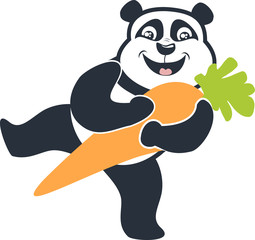 A panda with a carrot in its hands