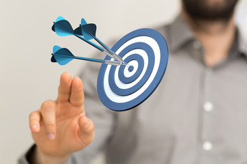 Dart arrow on target dartboard, Business success concept..