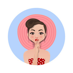 Beautiful girl in a hat shows quieter.